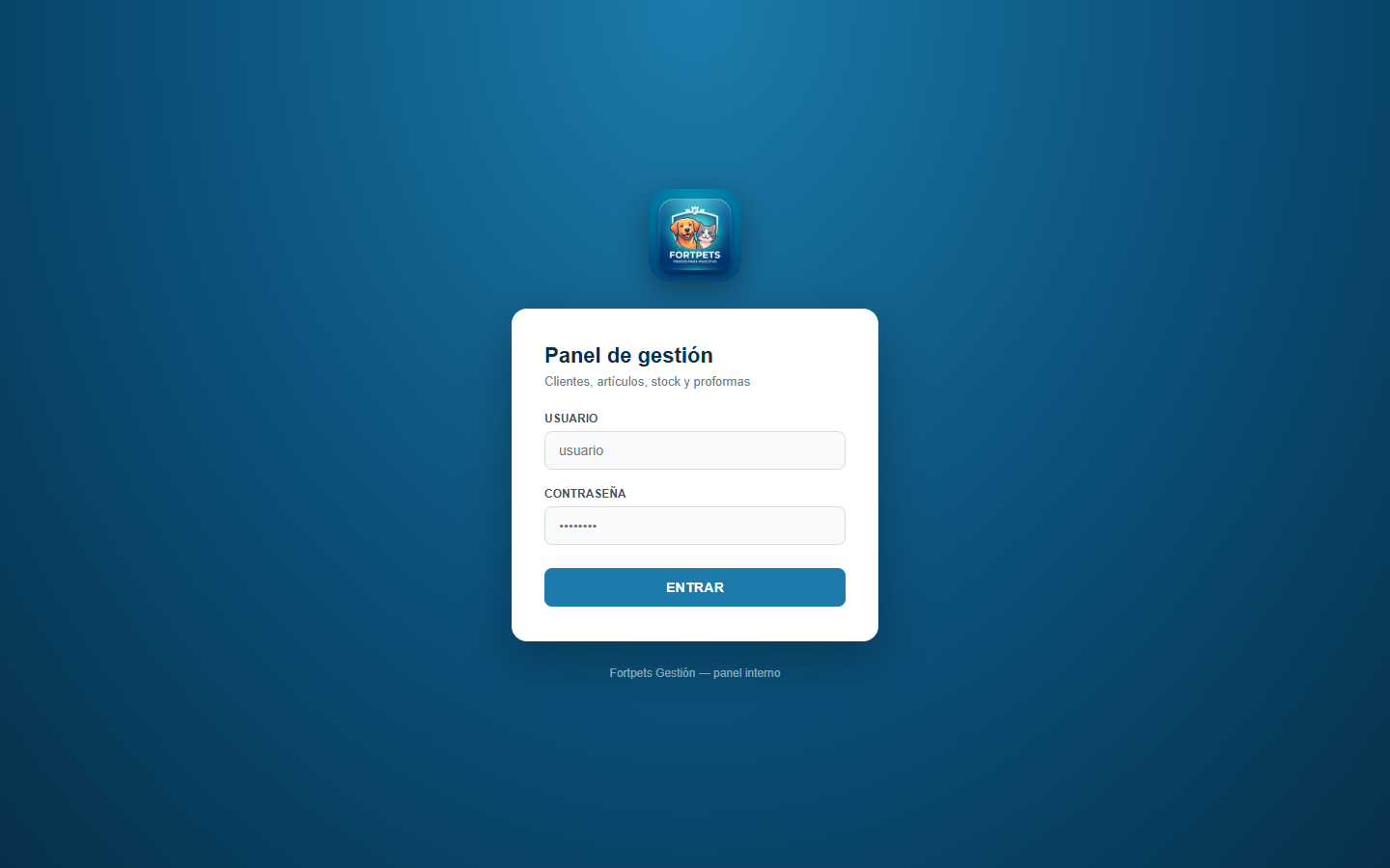 Fortpets Gestión – vista previa de la aplicación